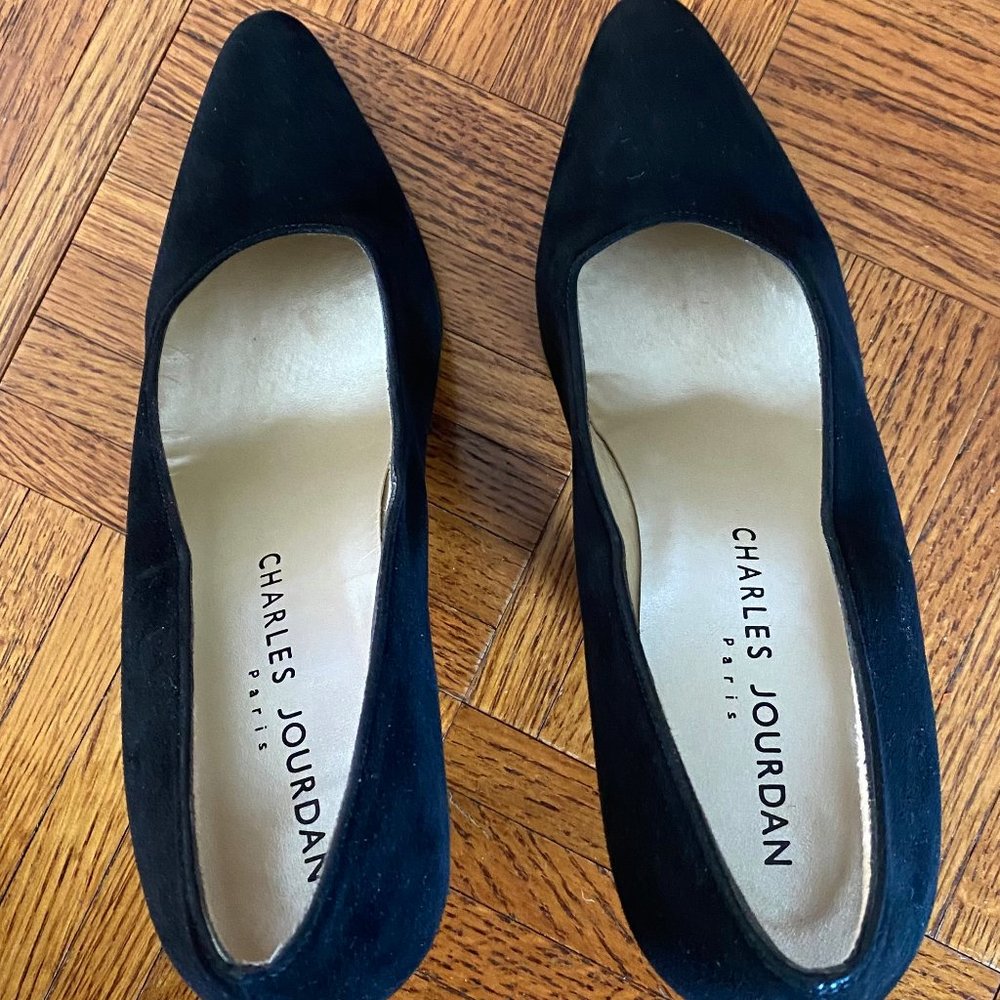 CHARLES JOURDAN BLACK SUADE SHOES with 4" HEELS